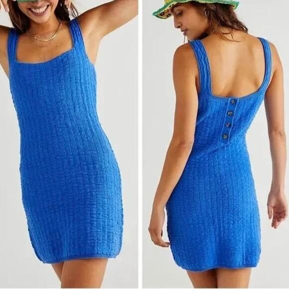 Free People Short & Sweet Mini Dress in Mazarine Pullover Sweater Knit Revolve - Picture 1 of 11